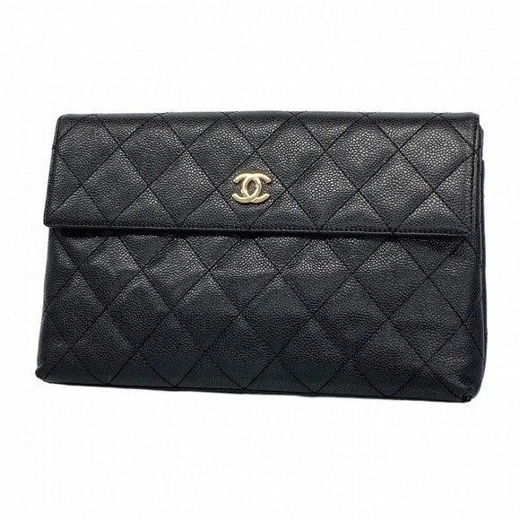 Chanel Matelasse Caviar Leather Clutch Bag in Black Champagne for Women - Picture 1 of 9